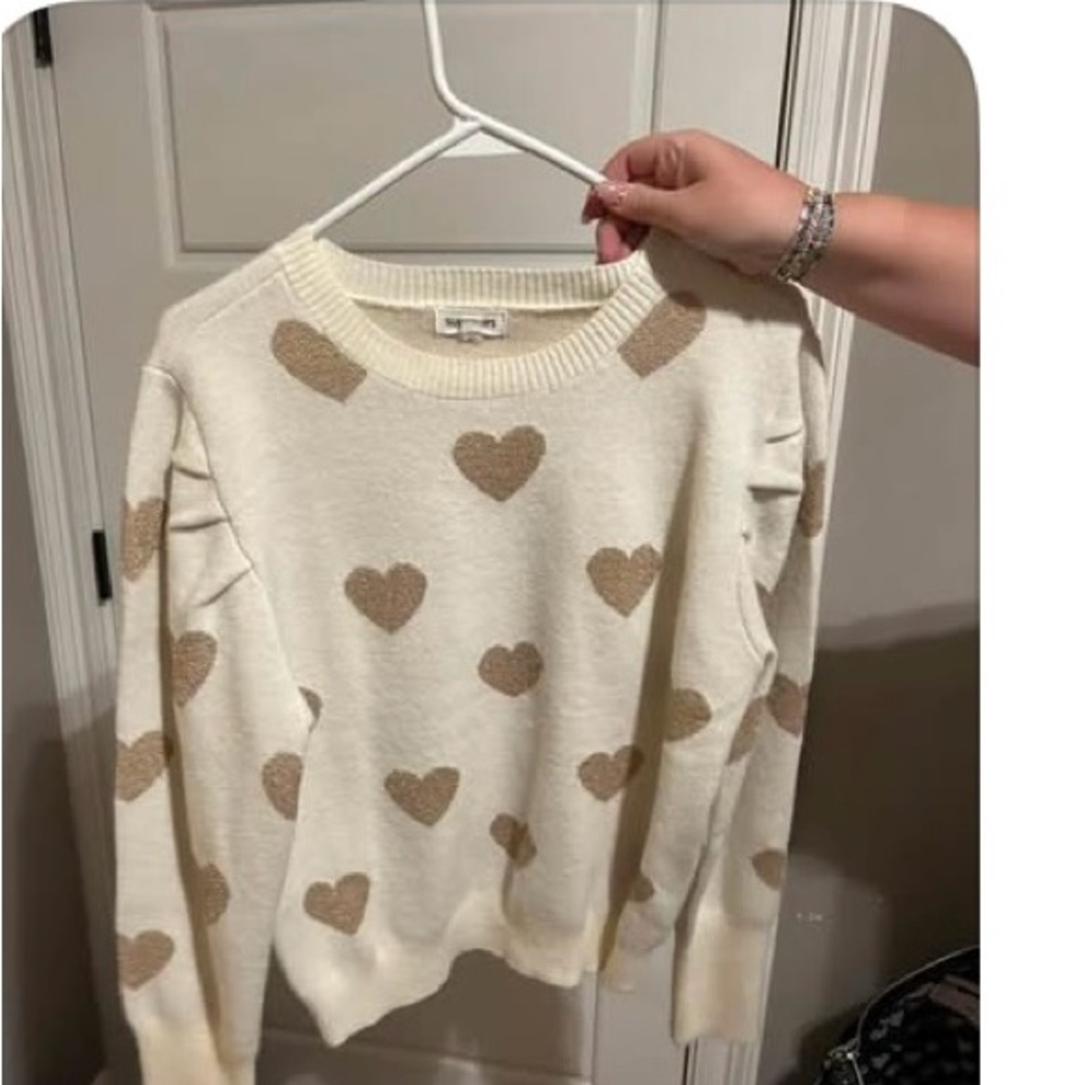 Sugarlips Heart Pattern Sweater - Cream and Tan
